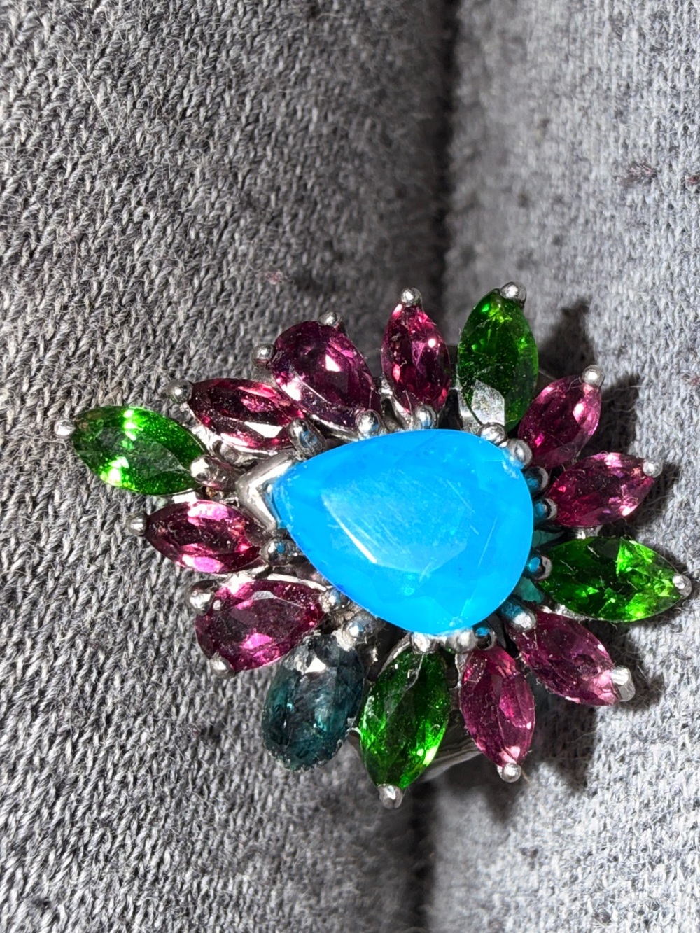Natural/Real Gems Blue Opal & Garnet Diopside, Blue topaz  Sz7.5 925 stamped - Picture 10 of 17